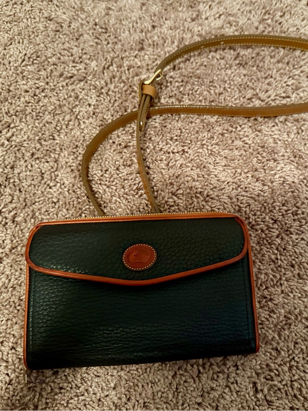 Dooney & Bourke Black Pebbled Leather Crossbody with Brown Trim - Picture 2 of 7
